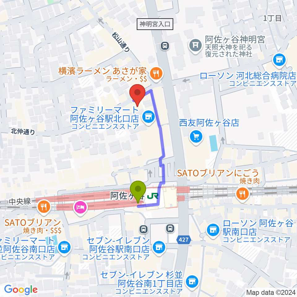 阿佐ヶ谷ラフォーレの最寄駅阿佐ケ谷駅からの徒歩ルート（約3分）地図