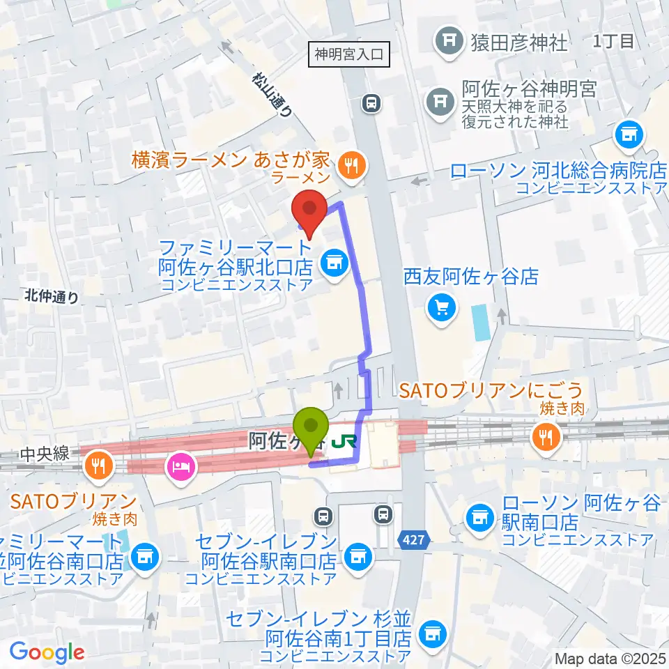 阿佐ヶ谷ラフォーレの最寄駅阿佐ケ谷駅からの徒歩ルート（約3分）地図