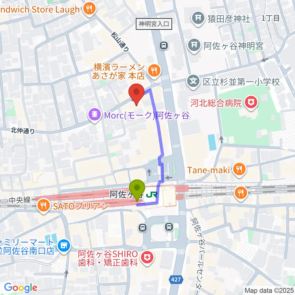 阿佐ヶ谷ラフォーレの最寄駅阿佐ケ谷駅からの徒歩ルート（約3分）地図