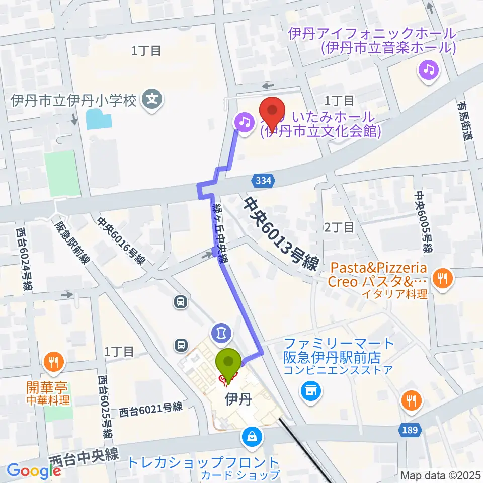 東リ いたみホールの最寄駅伊丹駅からの徒歩ルート（約4分）地図