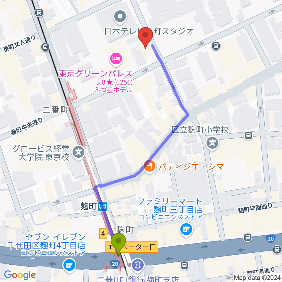 青山ハープ東京ショールームの最寄駅麹町駅からの徒歩ルート（約6分）地図