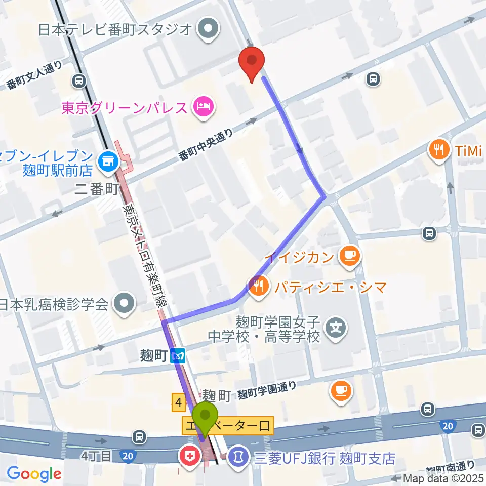 青山ハープ東京ショールームの最寄駅麹町駅からの徒歩ルート（約6分）地図