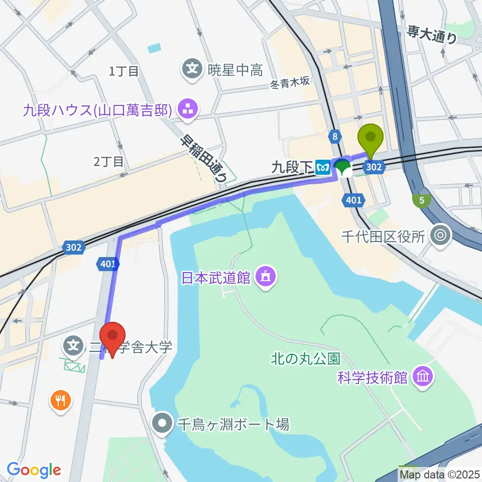 イタリア文化会館 アニェッリホールの最寄駅九段下駅からの徒歩ルート（約10分）地図