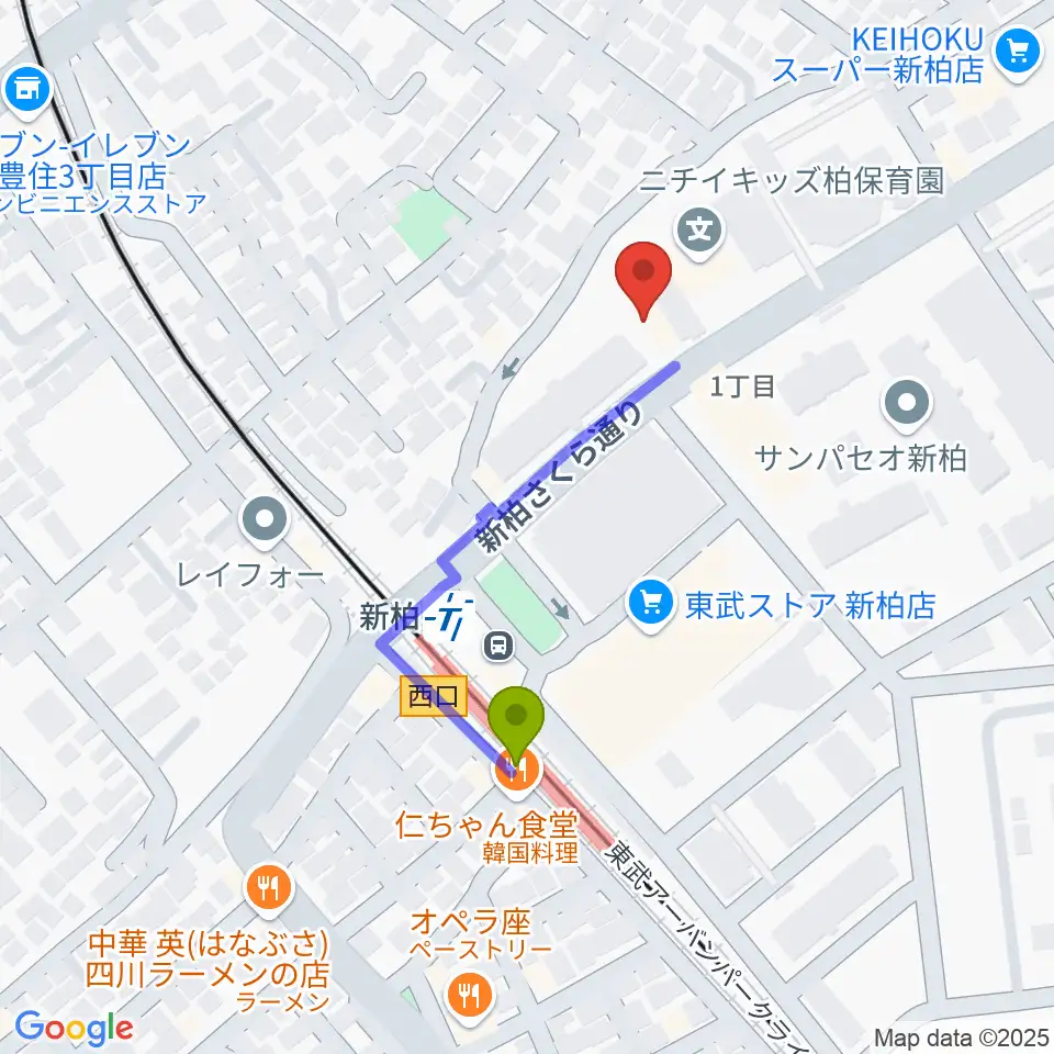 新柏パタータの最寄駅新柏駅からの徒歩ルート（約3分）地図