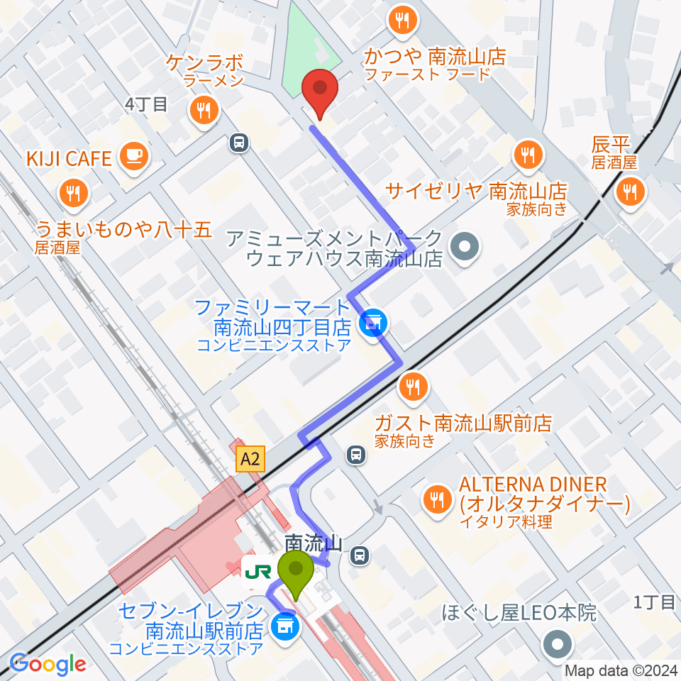 みみミュージックの最寄駅南流山駅からの徒歩ルート（約5分）地図