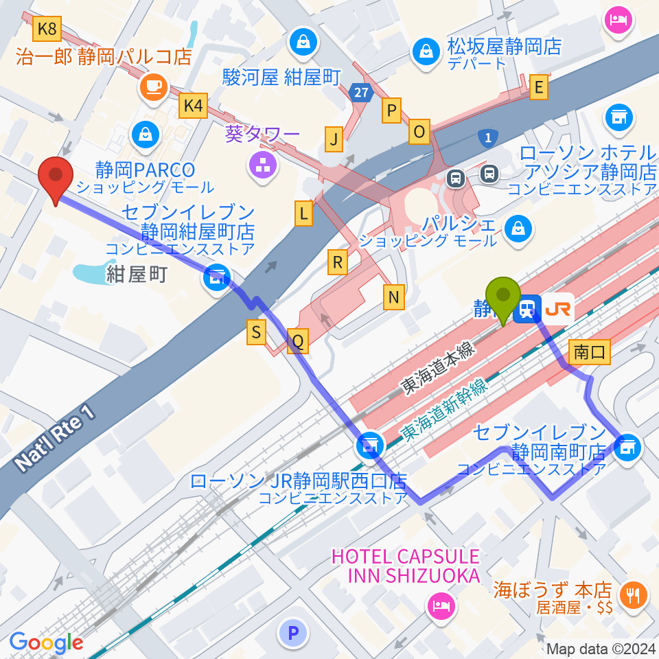 静岡LIFE TIME（ライフタイム）の最寄駅静岡駅からの徒歩ルート（約6分）地図