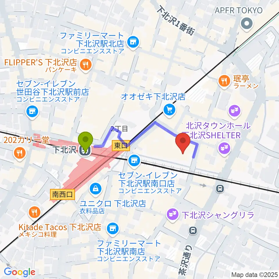 下北沢 本多劇場の最寄駅下北沢駅からの徒歩ルート（約3分）地図