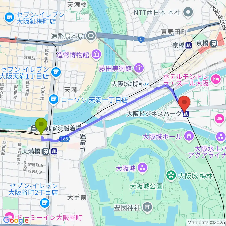 天満橋駅から松下IMPホールへのルートマップ地図