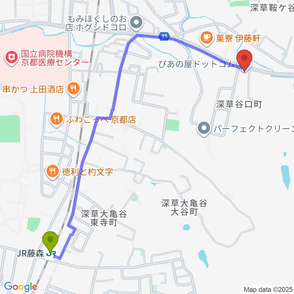 ぴあの屋ドットコムの最寄駅ＪＲ藤森駅からの徒歩ルート（約14分）地図