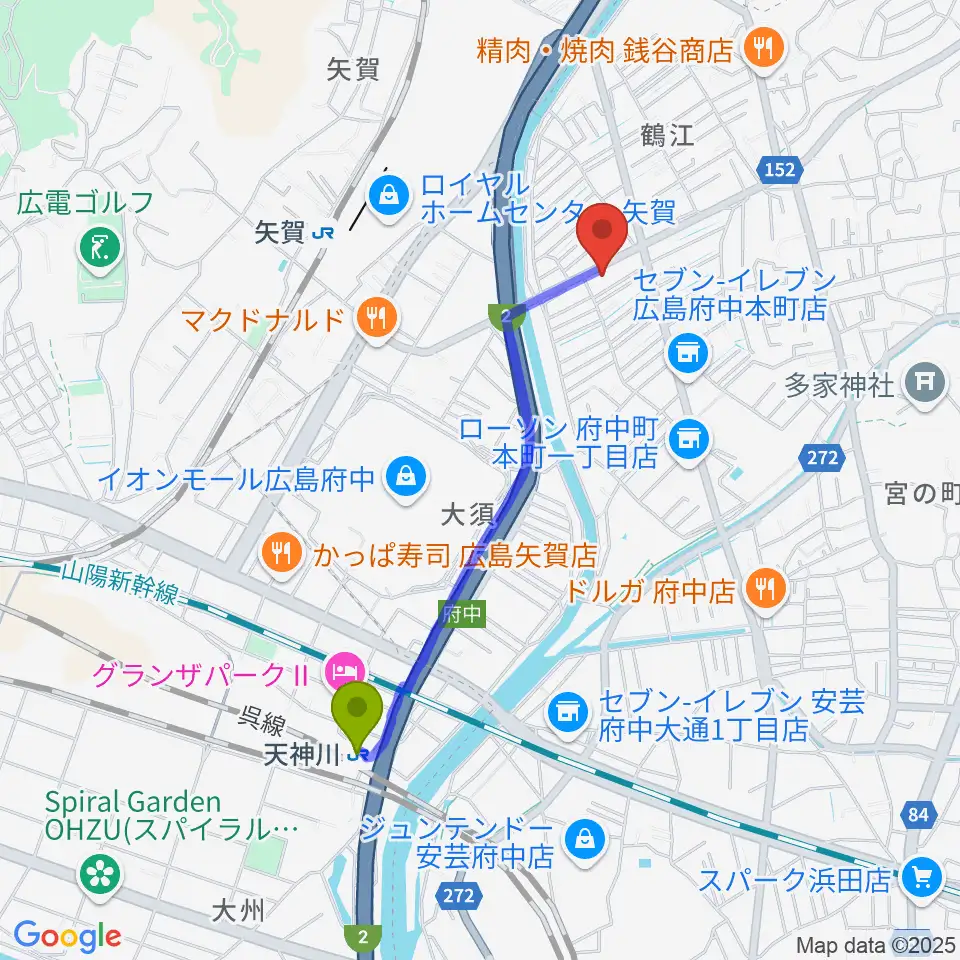 天神川駅からLaLa Musicピアノ教室へのルートマップ地図