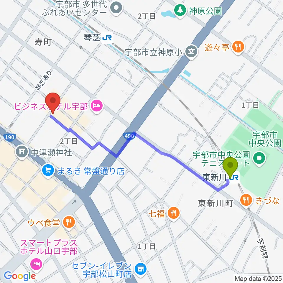 東新川駅からピアノイン ステラへのルートマップ地図