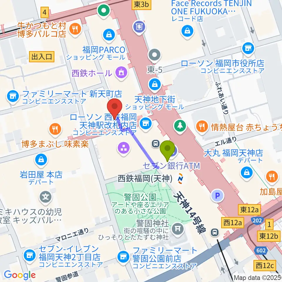 天神 照和の最寄駅西鉄福岡（天神）駅からの徒歩ルート（約2分）地図