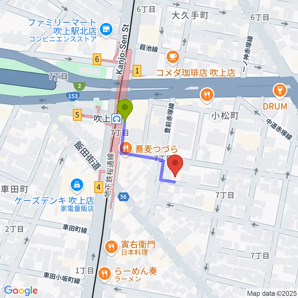 吹上おんがく教室おとサロンの最寄駅吹上駅からの徒歩ルート（約2分）地図
