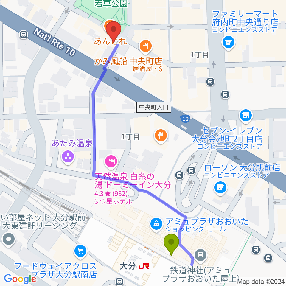 大分カンタループⅡの最寄駅大分駅からの徒歩ルート（約6分）地図