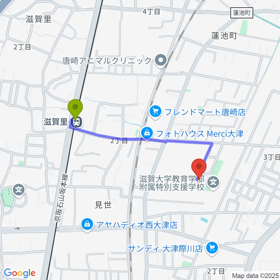 たまき音楽教室の最寄駅滋賀里駅からの徒歩ルート（約8分）地図