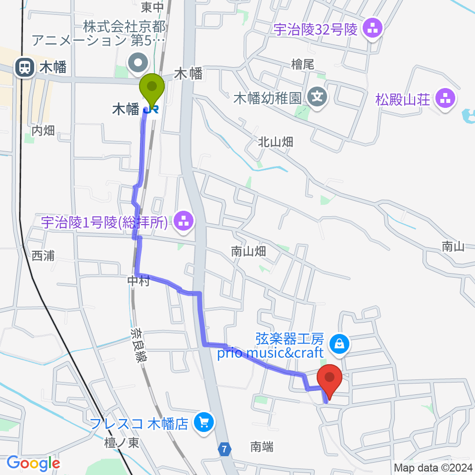 poco a poco 長谷川音楽教室の最寄駅木幡駅からの徒歩ルート（約11分）地図