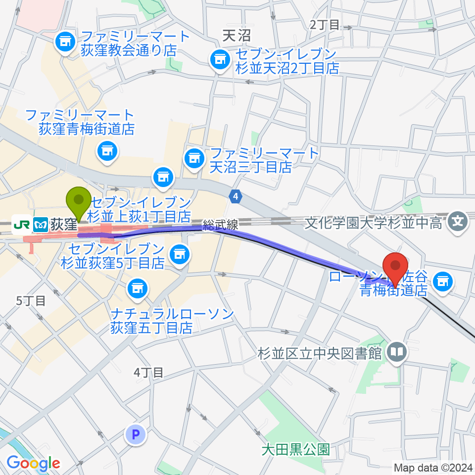 荻窪小劇場の最寄駅荻窪駅からの徒歩ルート（約11分）地図