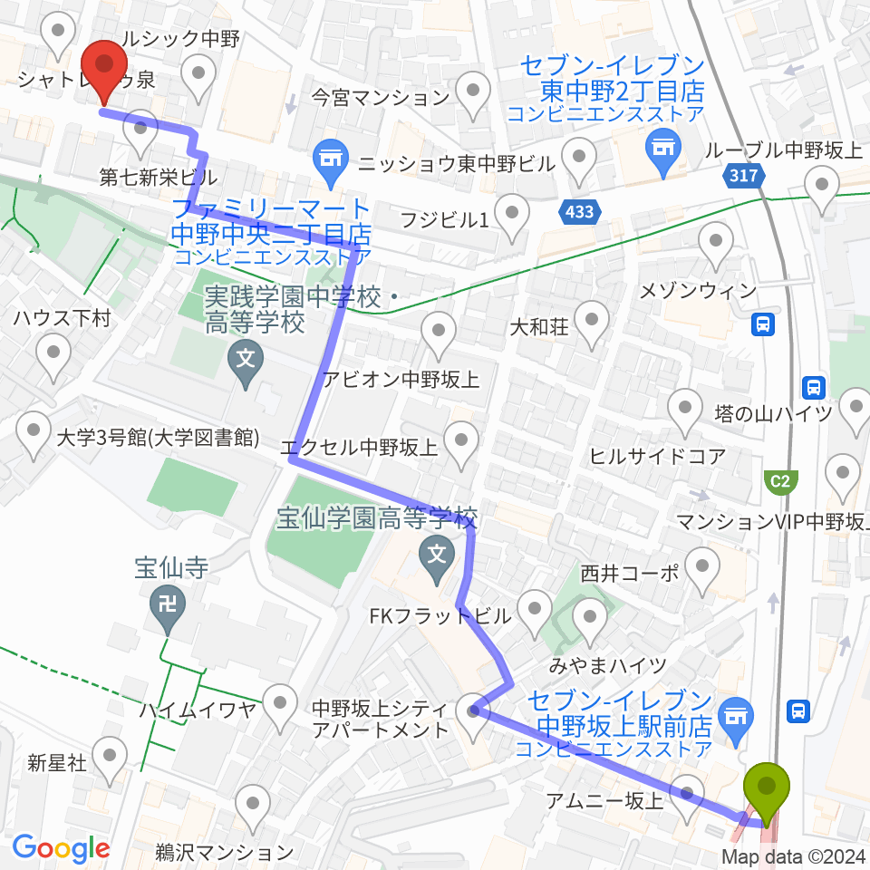 中野坂上RAFTの最寄駅中野坂上駅からの徒歩ルート（約9分）地図