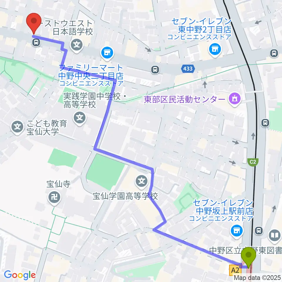 中野坂上RAFTの最寄駅中野坂上駅からの徒歩ルート（約9分）地図