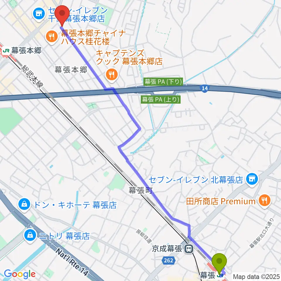 幕張駅からミュージックスクールジャズンへのルートマップ地図