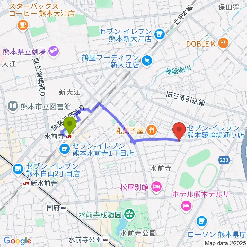 ビートニック80の最寄駅水前寺駅からの徒歩ルート（約14分）地図