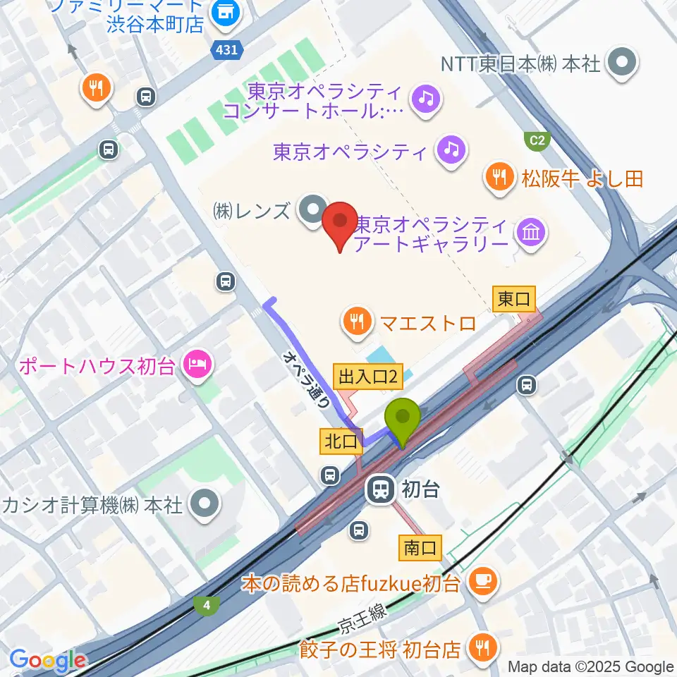 新国立劇場の最寄駅初台駅からの徒歩ルート（約2分）地図
