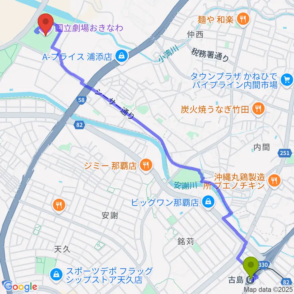 国立劇場おきなわの最寄駅古島駅からの徒歩ルート（約37分）地図