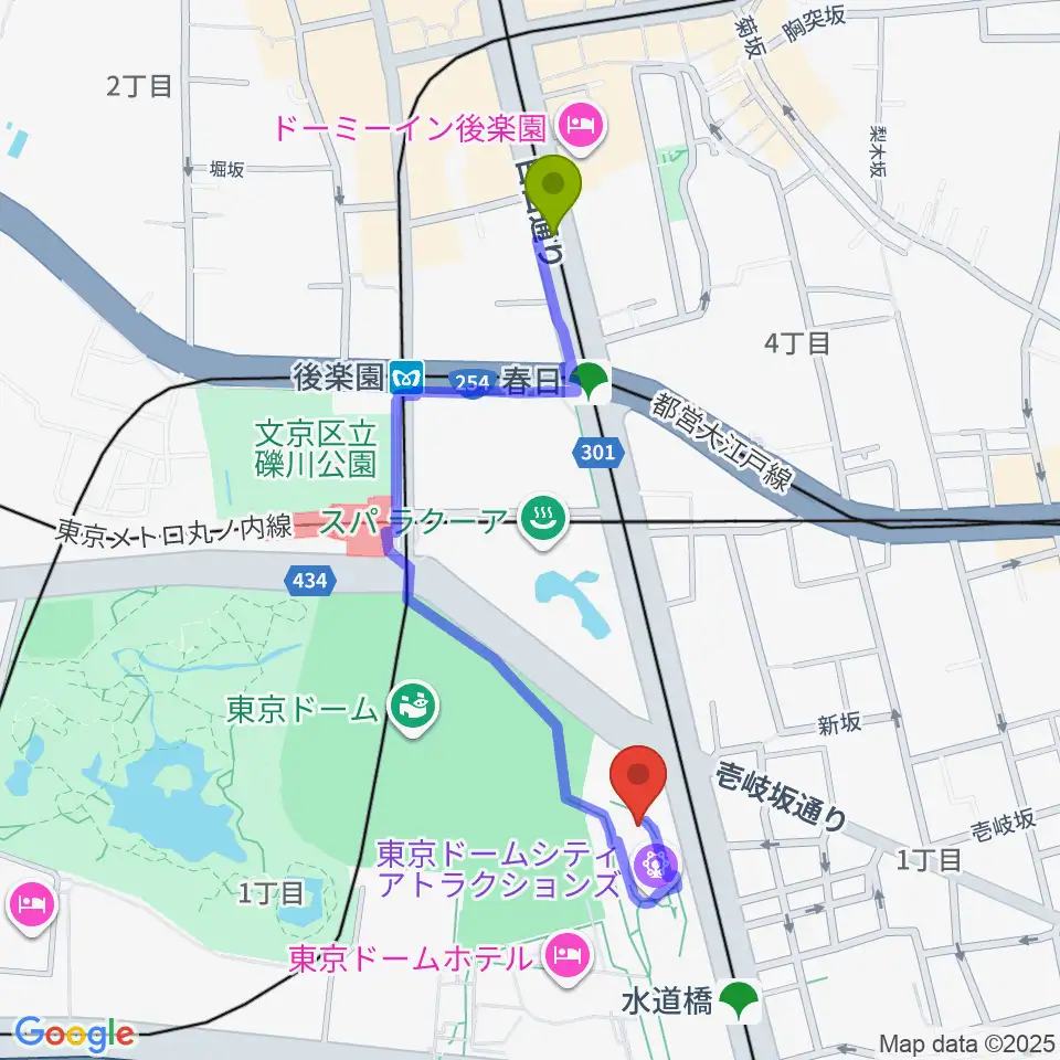春日駅からシアターGロッソへのルートマップ地図