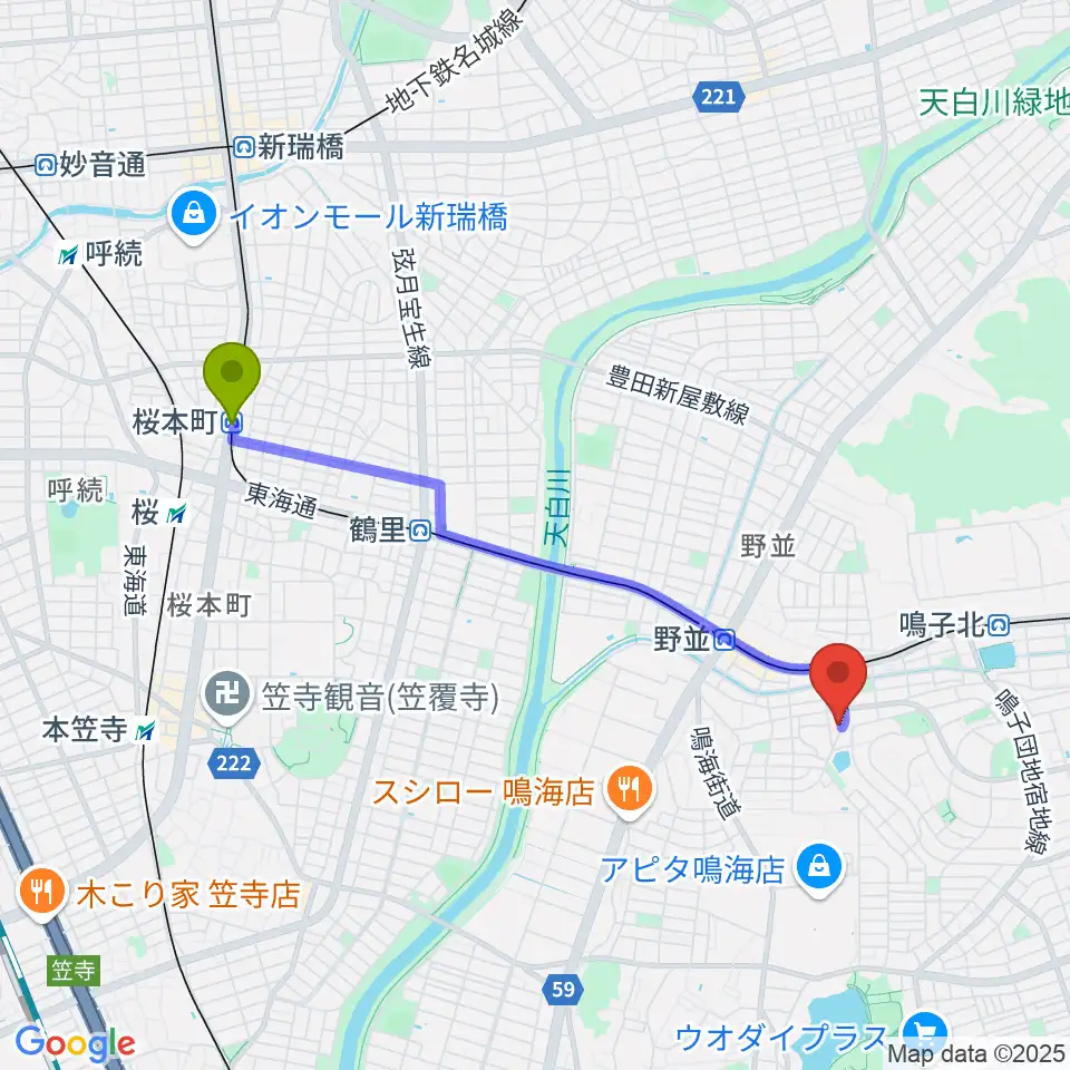 桜本町駅からEnchante音楽教室へのルートマップ地図