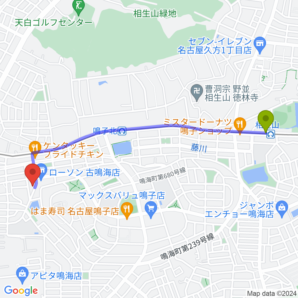 相生山駅からEnchante音楽教室へのルートマップ地図