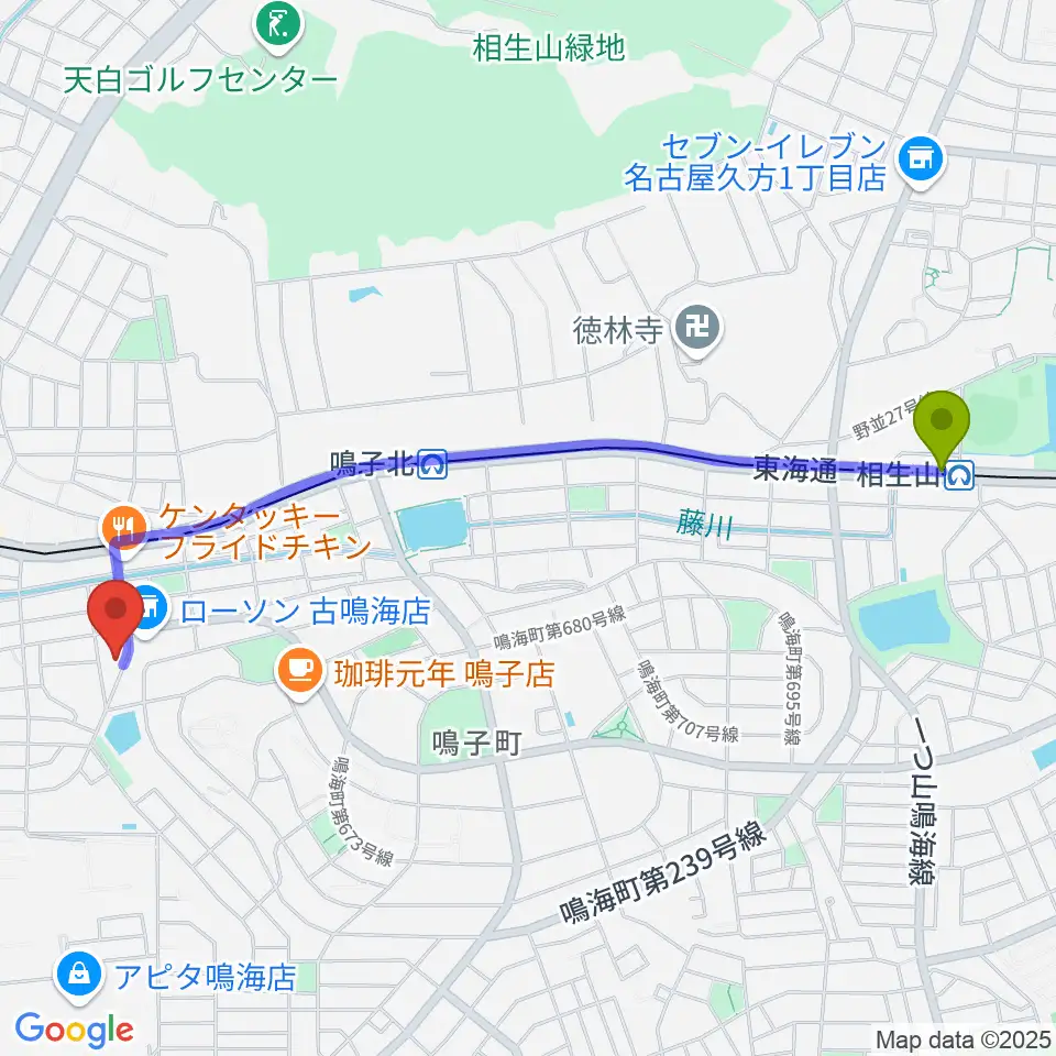 相生山駅からEnchante音楽教室へのルートマップ地図