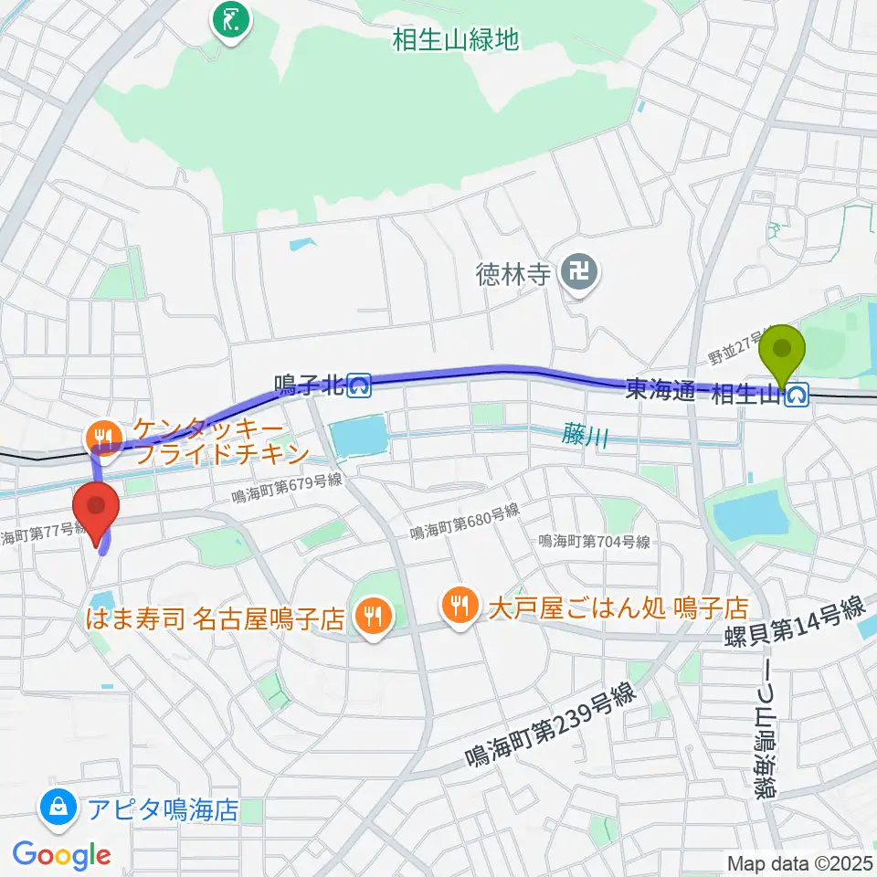 相生山駅からEnchante音楽教室へのルートマップ地図