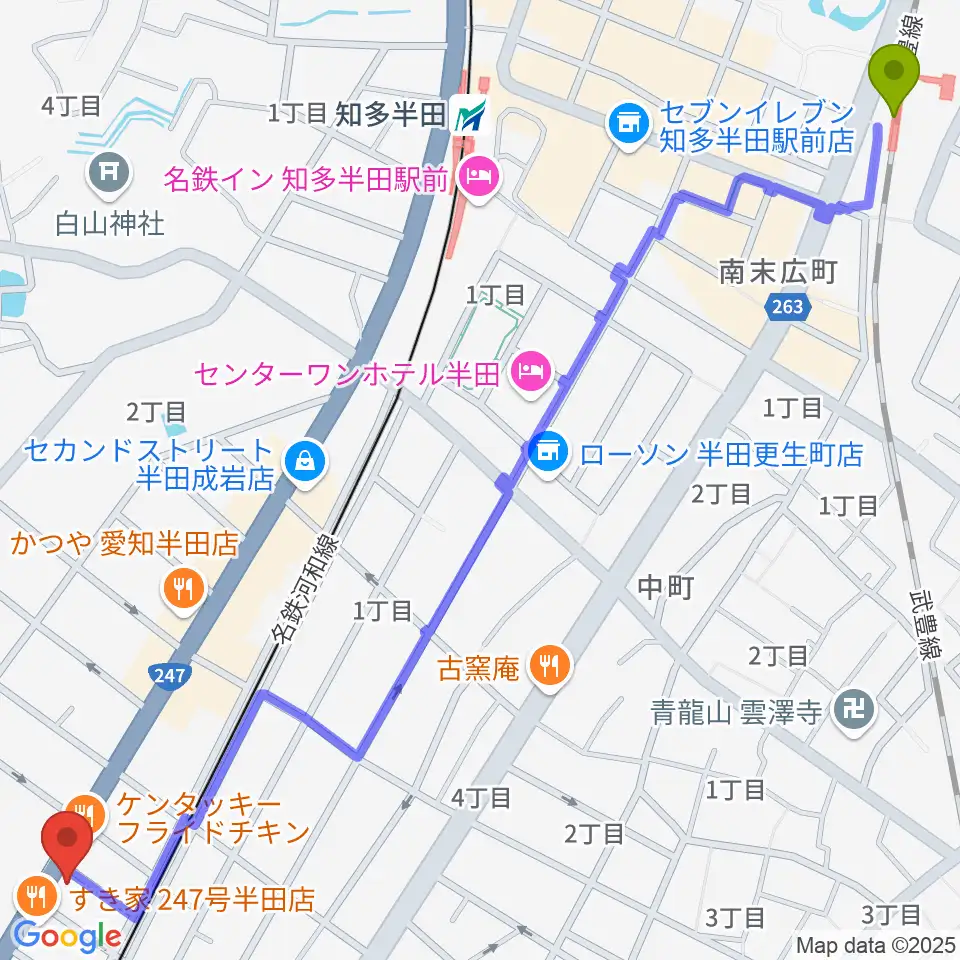 半田駅からJ.Pミュージックスクールへのルートマップ地図
