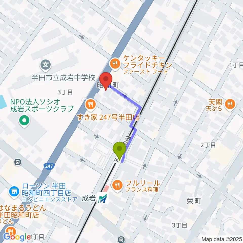 J.Pミュージックスクールの最寄駅成岩駅からの徒歩ルート（約2分）地図