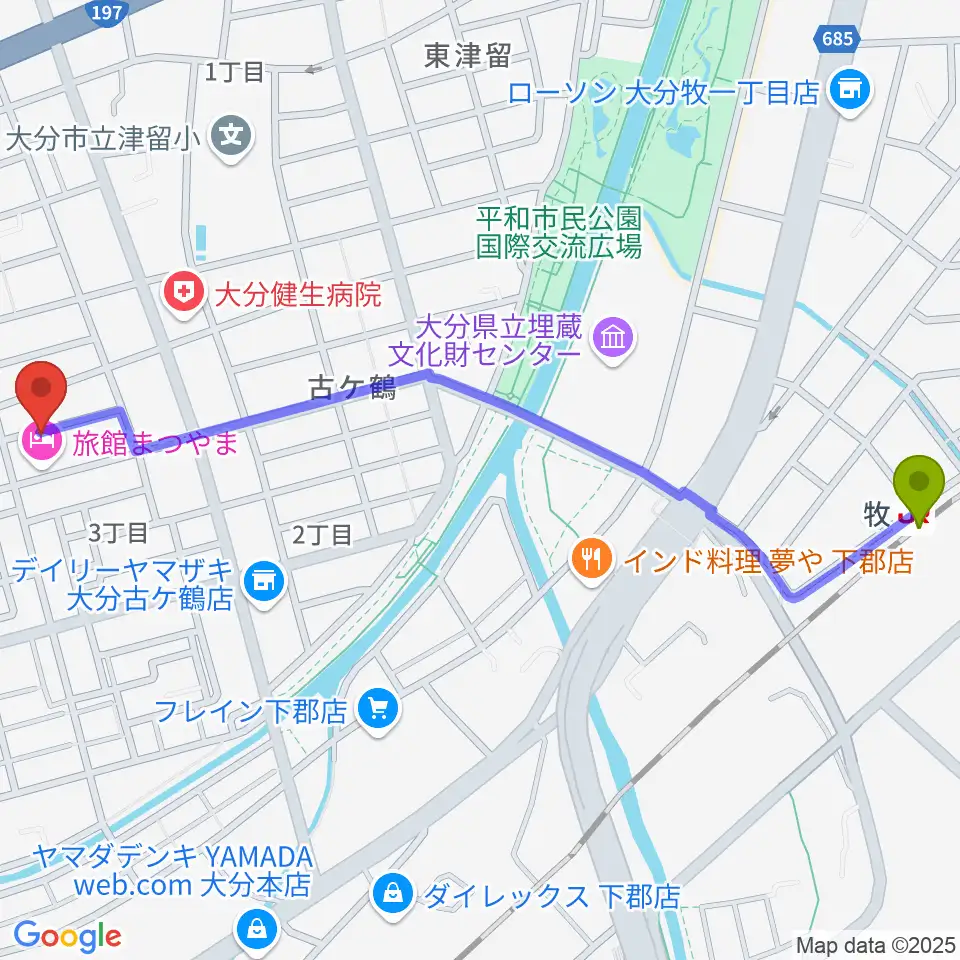 ミュージックホリデーの最寄駅牧駅からの徒歩ルート（約15分）地図