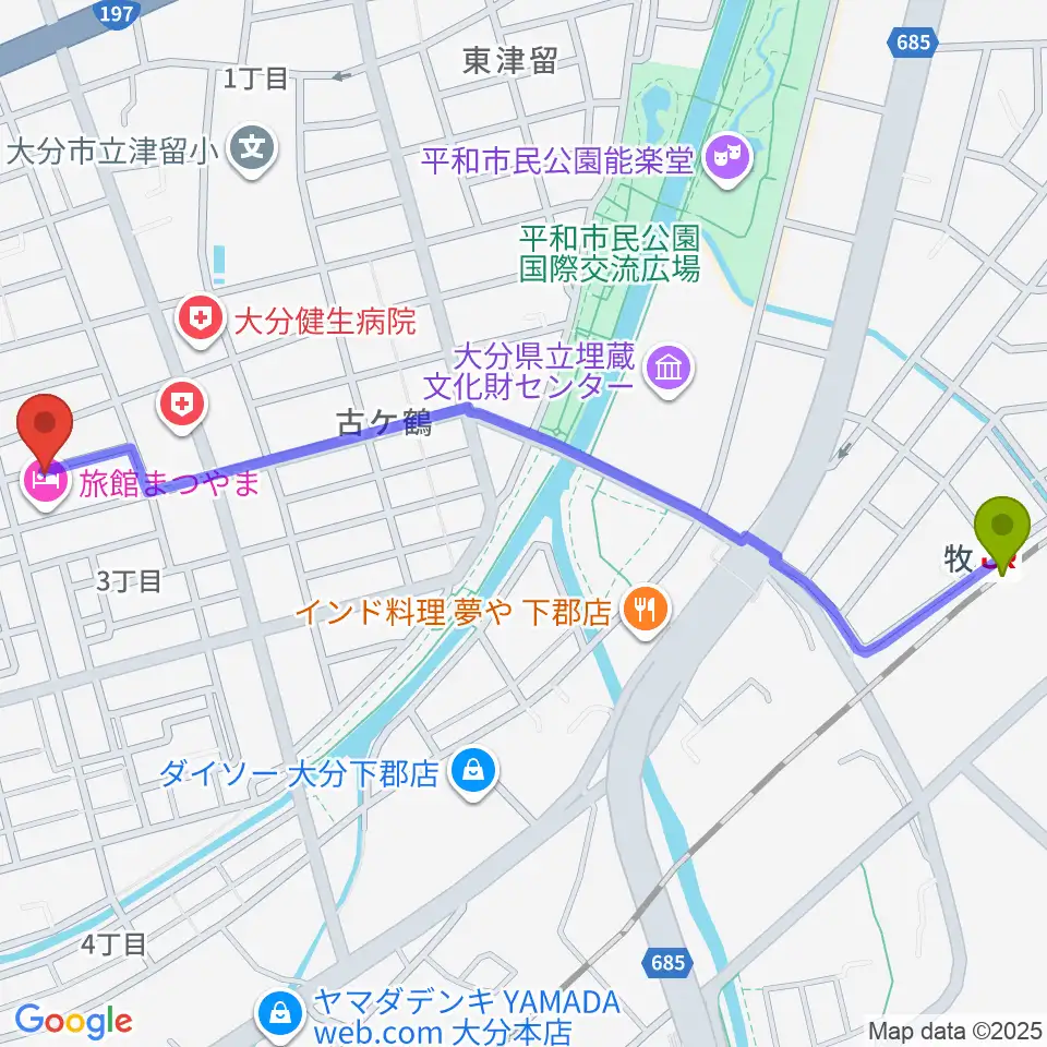 ミュージックホリデーの最寄駅牧駅からの徒歩ルート（約15分）地図