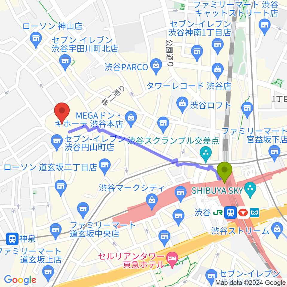 渋谷駅からシアターコクーンへのルートマップ地図