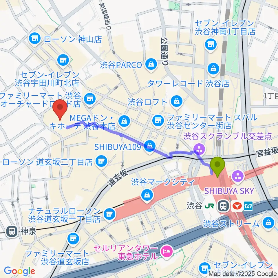 渋谷駅からシアターコクーンへのルートマップ地図