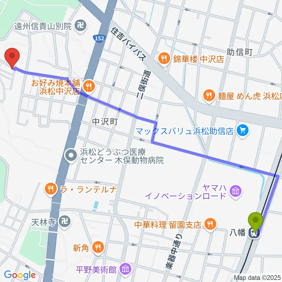 さくらギター教室の最寄駅八幡駅からの徒歩ルート（約16分）地図