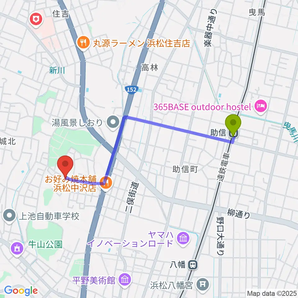助信駅からさくらギター教室へのルートマップ地図