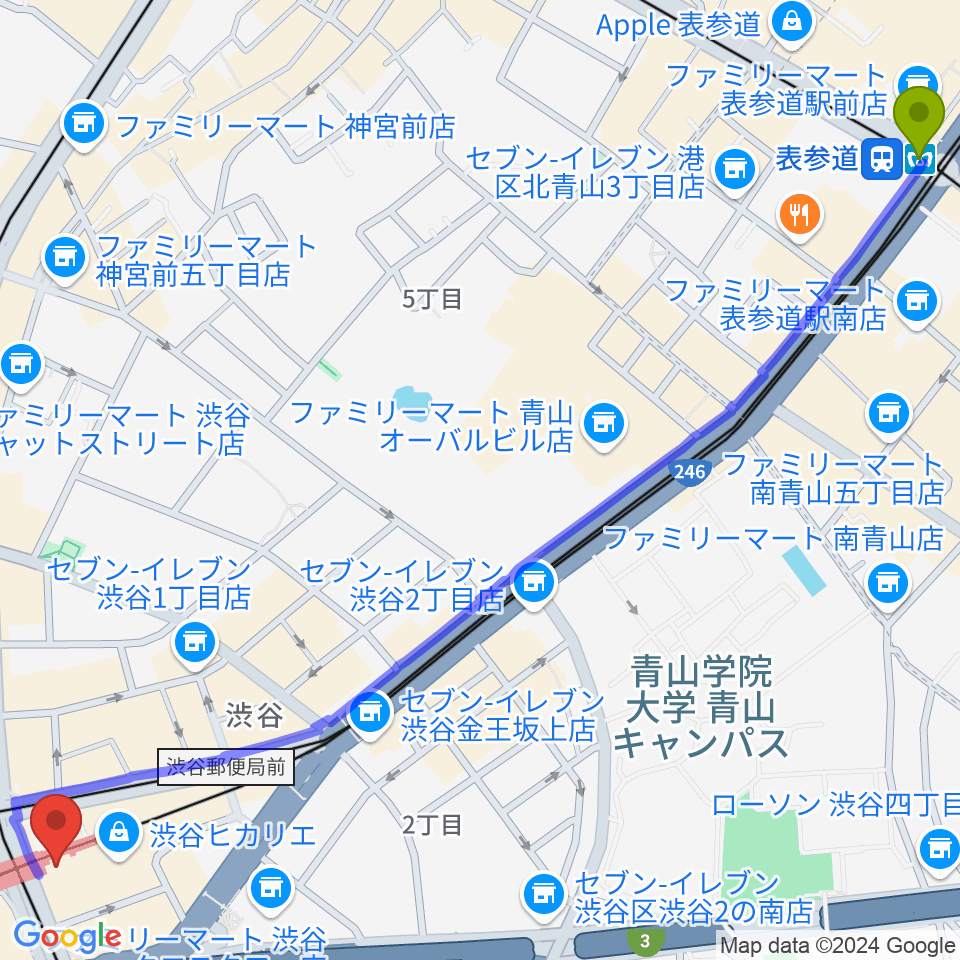 表参道駅から東急シアターオーブへのルートマップ地図