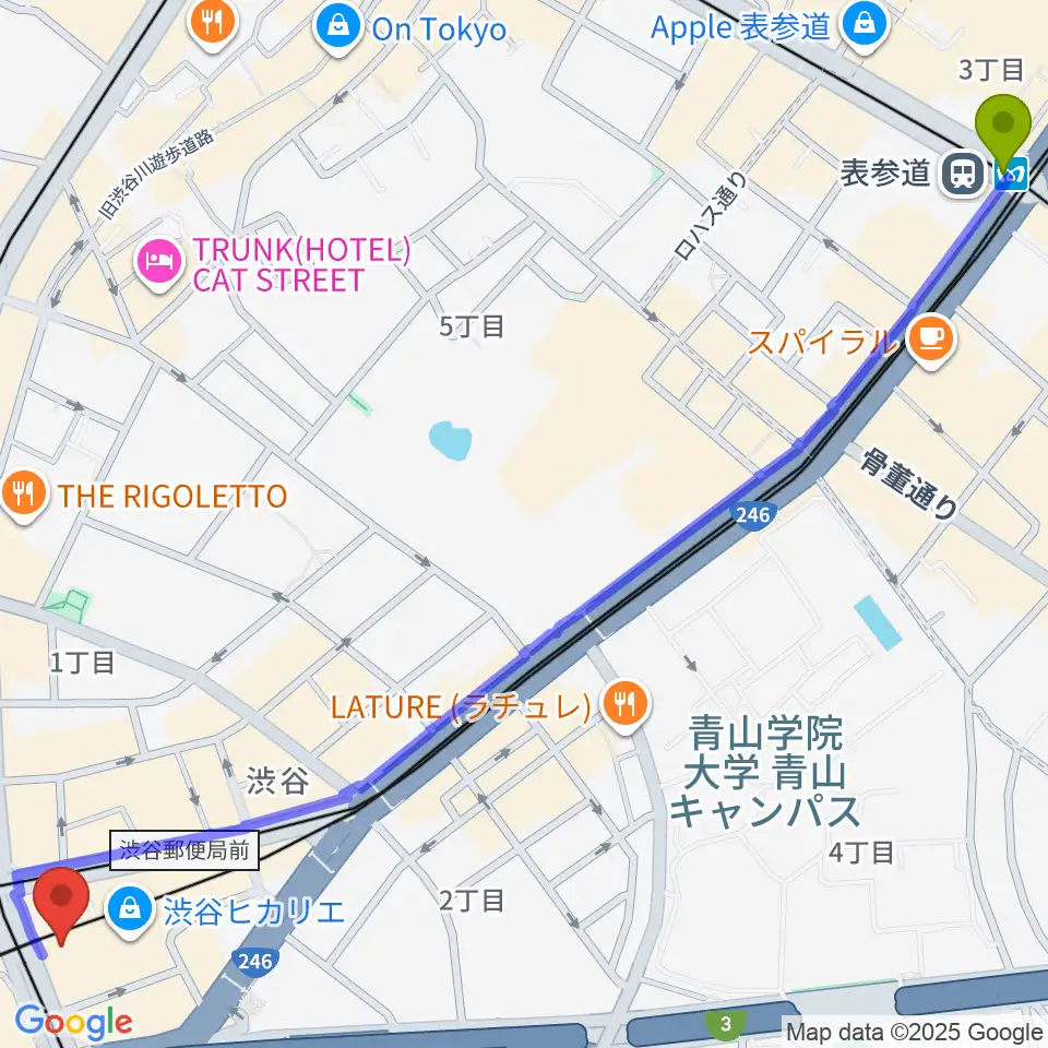 表参道駅から東急シアターオーブへのルートマップ地図