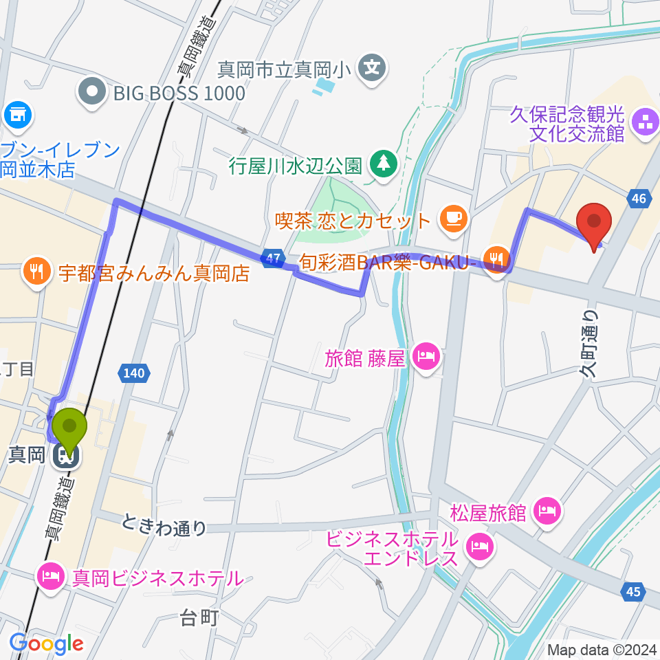 暮田商会の最寄駅真岡駅からの徒歩ルート（約13分）地図