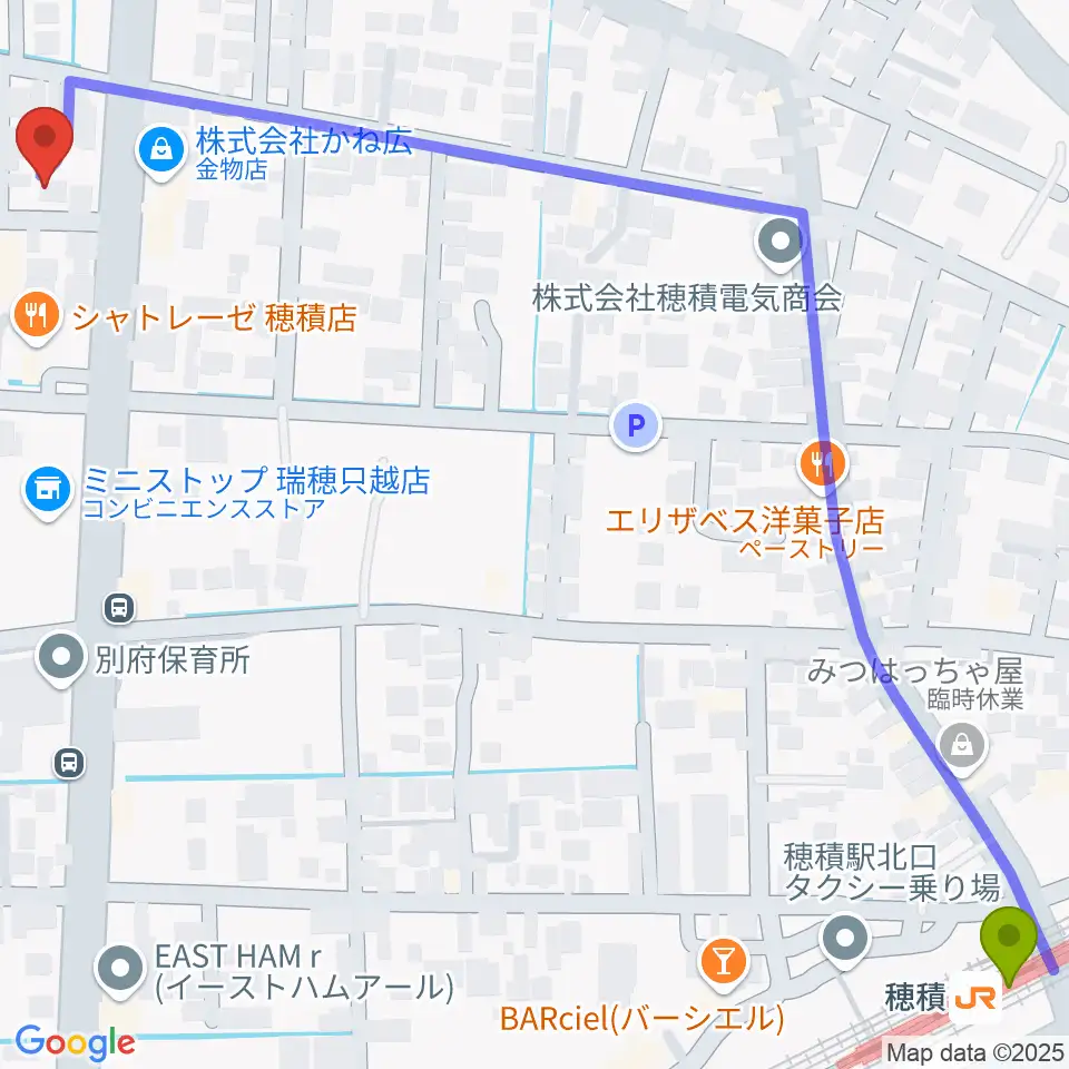 川瀬ギター教室の最寄駅穂積駅からの徒歩ルート（約9分）地図