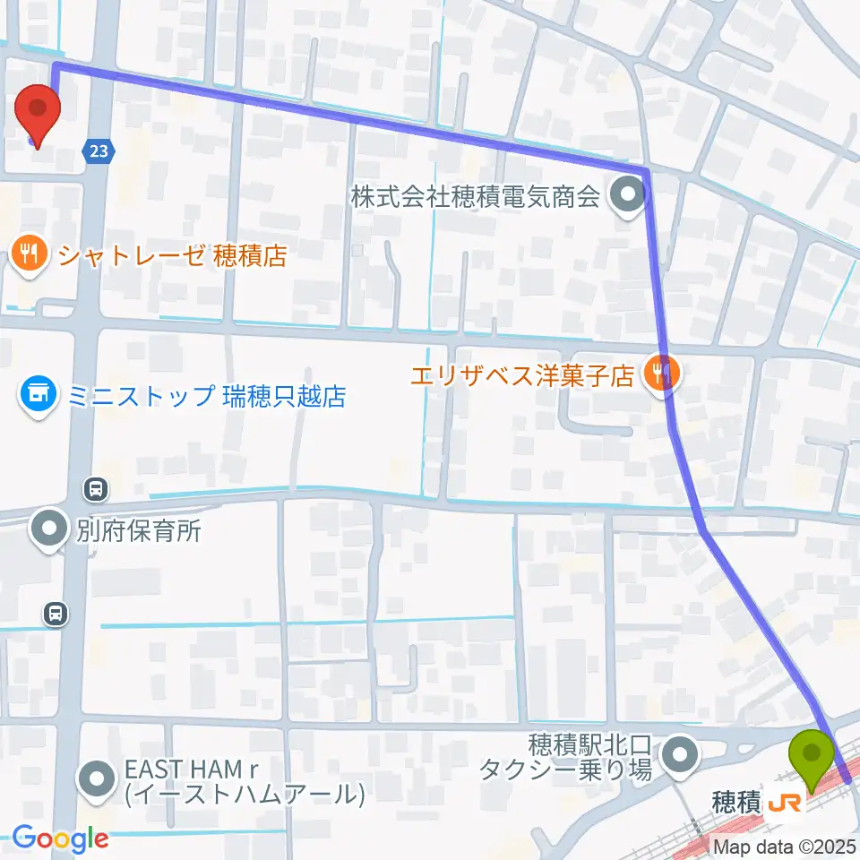 川瀬ギター教室の最寄駅穂積駅からの徒歩ルート（約9分）地図
