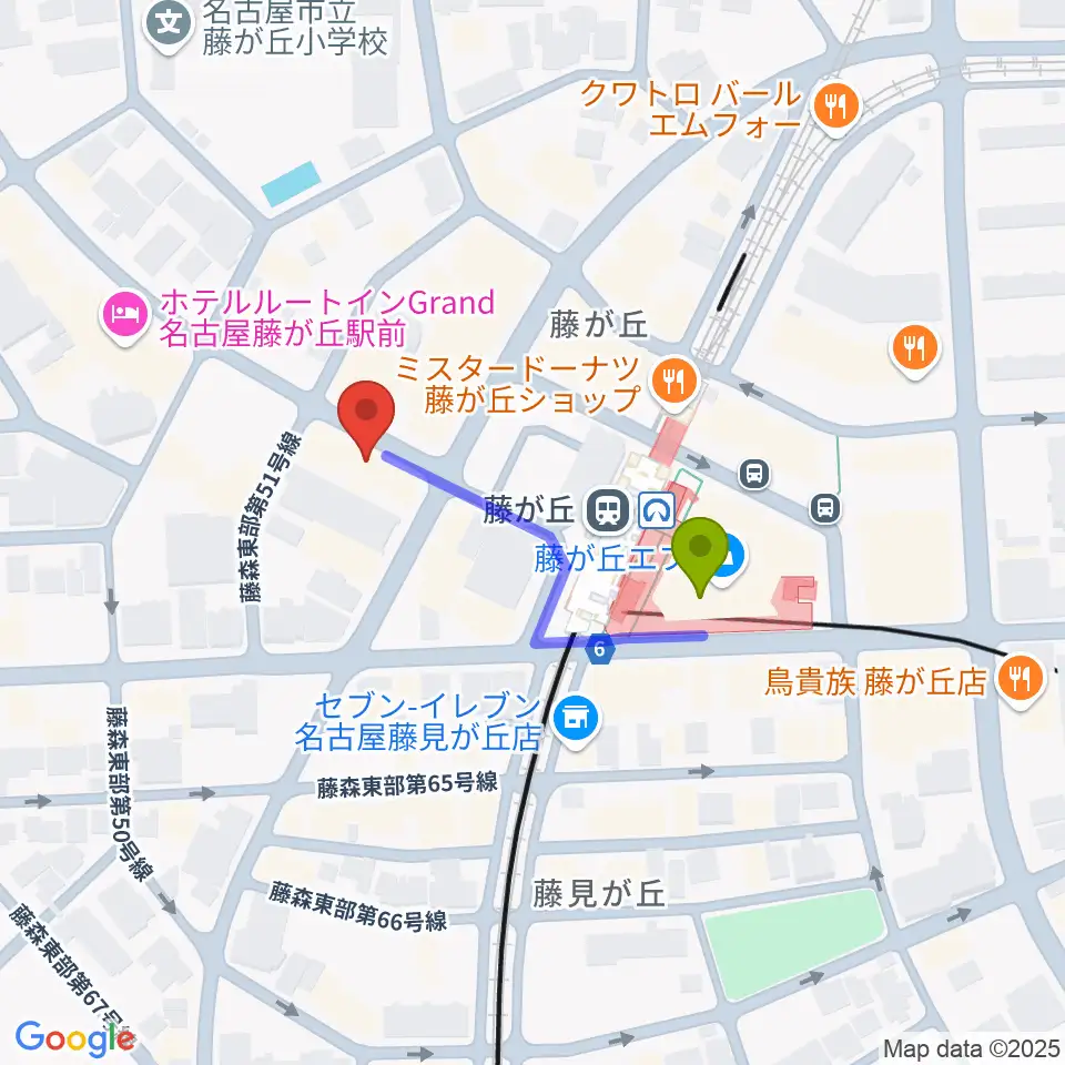 名古屋新堀ギター音楽院 藤ヶ丘教室の最寄駅藤が丘駅からの徒歩ルート（約3分）地図