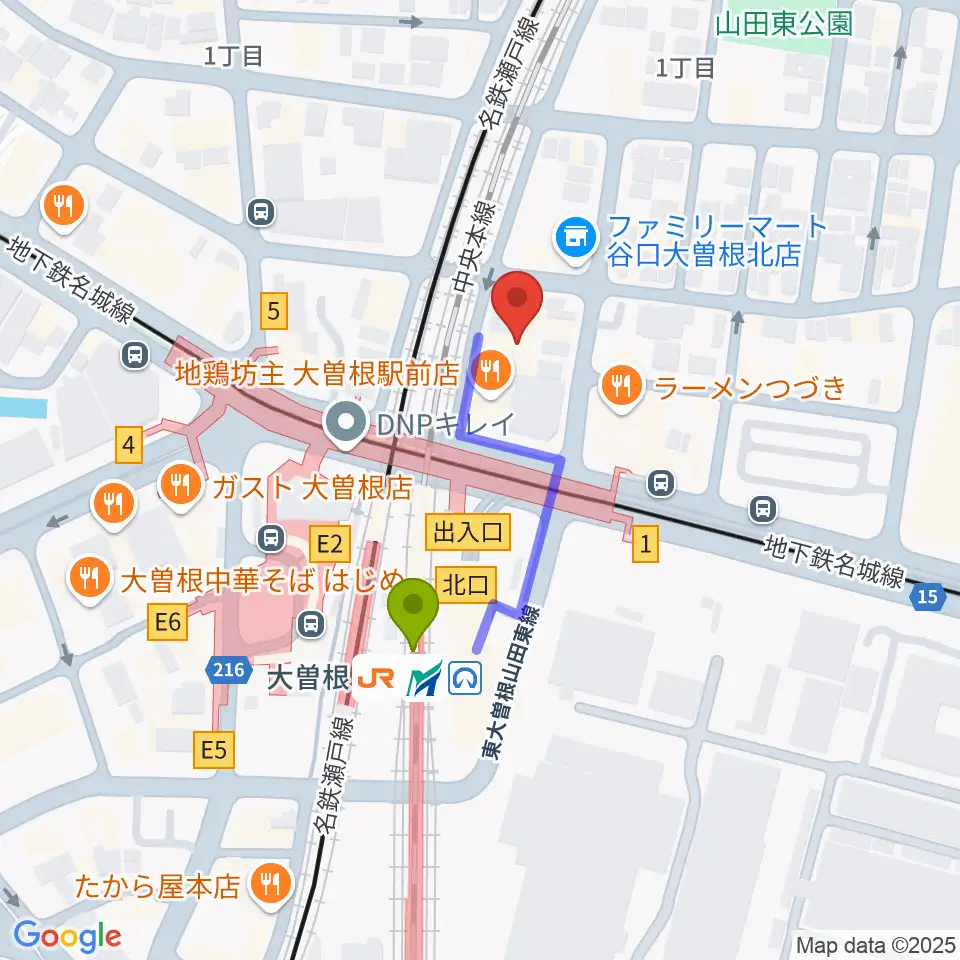 名古屋 新堀ギター音楽院 大曽根教室の最寄駅大曽根駅からの徒歩ルート（約3分）地図