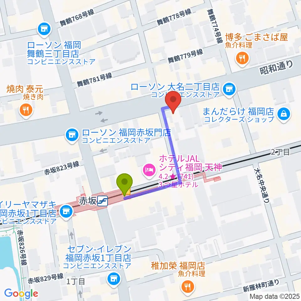 クレモナ楽器の最寄駅赤坂駅からの徒歩ルート（約3分）地図