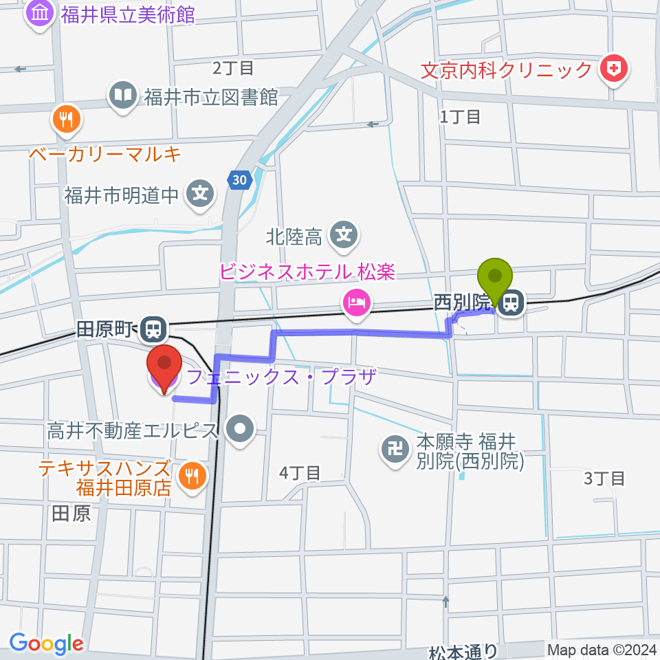 西別院駅からフェニックス・プラザへのルートマップ地図