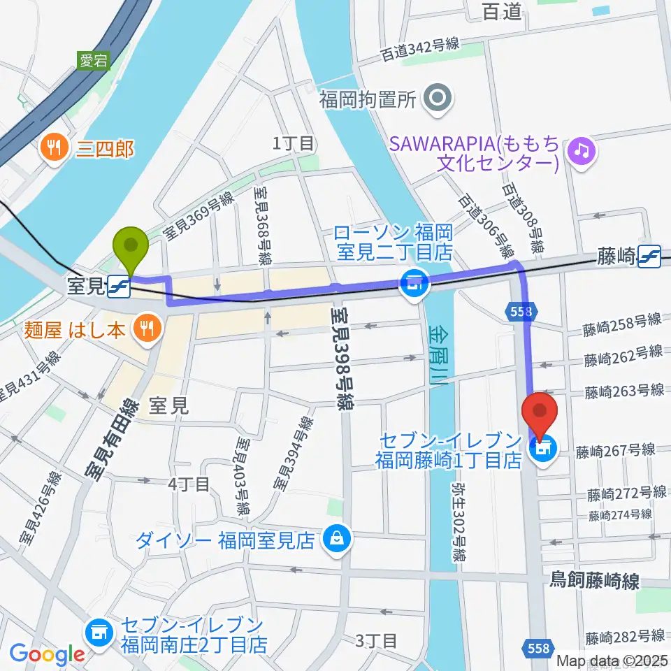 室見駅から日本楽芸社 ピアノパークへのルートマップ地図